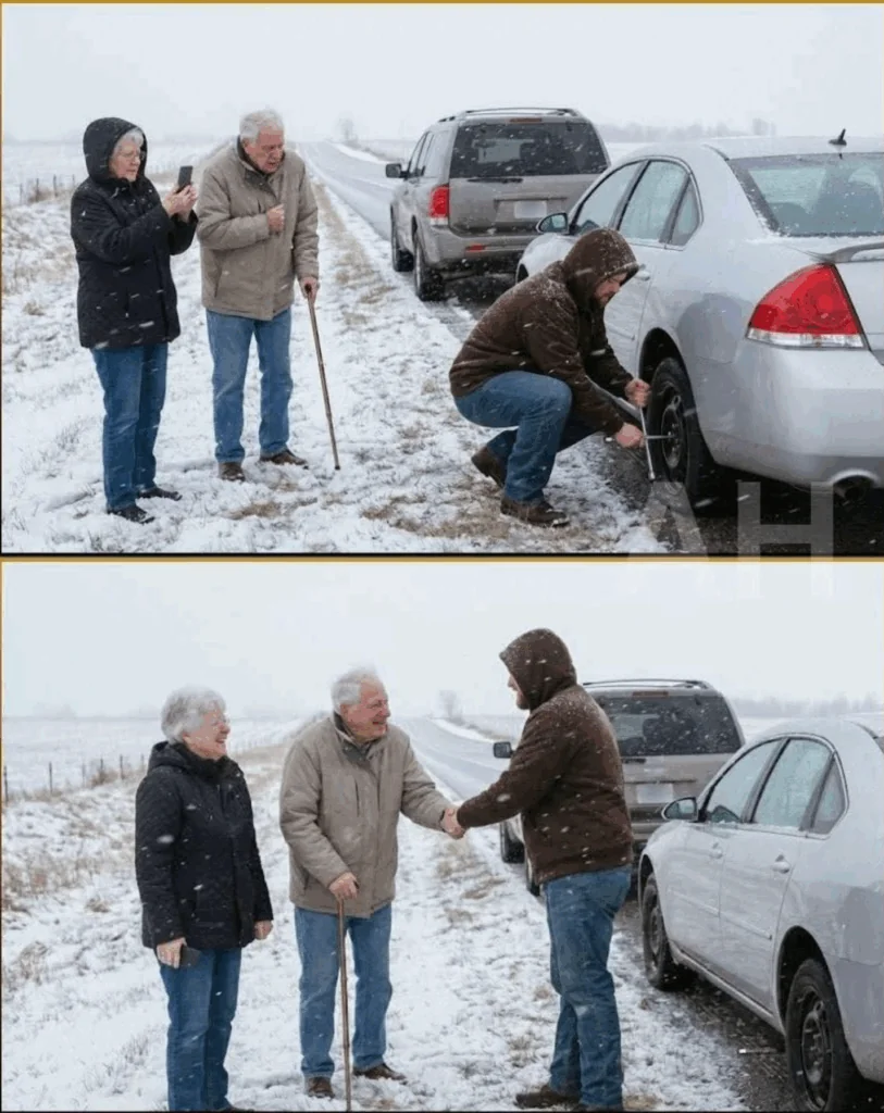 Un jour, j’ai aidé un couple âgé immobilisé sur l’autoroute à cause d’un pneu crevé. À ce moment-là, je n’aurais jamais imaginé que ce simple geste de bonté allait, une semaine plus tard, bouleverser ma vie entière d’une manière totalement inattendue.